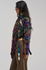 CRAZY FEELING MIXED PLAID BUTTON DOWN