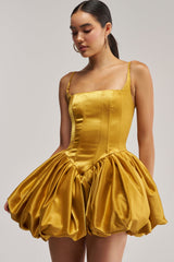 JULIET SATIN MINI DRESS IN MUSTARD