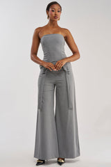 WATCH AND LEARN STRAPLESS PINSTRIPE JUMPSUIT