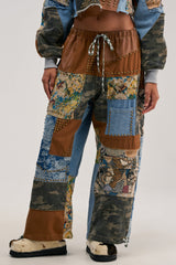 CALL EM CRAZY PATCHWORK JOGGER IN BROWN MULTI