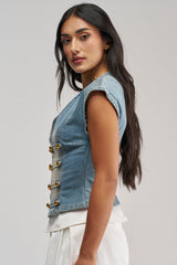 NEVER LOSE ME DENIM TOP
