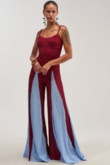 ALL DAY EVERYDAY COLOR BLOCK WOVEN JUMPSUIT IN BURGUNDY