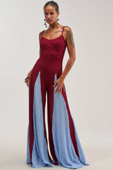 ALL DAY EVERYDAY COLOR BLOCK WOVEN JUMPSUIT IN BURGUNDY