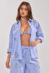 SWEET DREAMS RHINESTONE POPLIN BUTTON DOWN