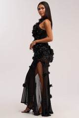 PARTY FAVOR RUFFLE MAXI DRESS IN BLACK