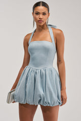 GLISTEN UP SHIMMER HALTER MINI DRESS