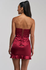 THE TRUTH ABOUT LOVE SATIN MINI DRESS IN BURGUNDY