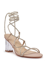 AKIRA ARTEMISA NUDE RHINESTONE LACE UP SANDAL