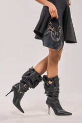 AZALEA WANG AZELINE BLACK PU SLOUCHY STILETTO BOOT