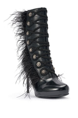 AZALEA WANG BANSHEE BLACK MILITARY AND FEATHER STILETTO BOOTIE