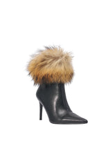 AZALEA WANG BARLEY BLACK FUR CUFFED BOOTIE