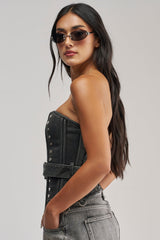 PERK UP STUDDED CORSET IN DENIM