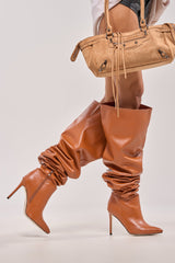 AZALEA WANG BOMBSHELL RUST STILETTO THIGH HIGH BOOT