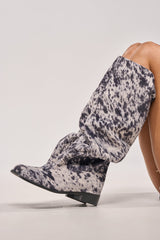 AZALEA WANG CANDACE BLACK AND WHITE SPECKLED FLAT BOOT