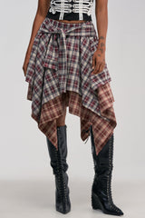 FEELING ALL OVER THE PLACE PLAID MIDI SKIRT