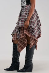 FEELING ALL OVER THE PLACE PLAID MIDI SKIRT