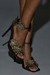 AKIRA GOLD DEBUTANTE BRONZE RHINESTONE EMEBELLISHED STILETTO SANDAL