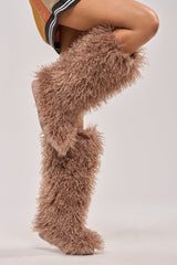 AZALEA WANG DENTON TAUPE KNEE HIGH FLAT FUR BOOT