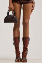 AZALEA WANG DESIRE BROWN MULTI WEDGE SANDAL