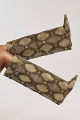 AZALEA WANG EVO KHAKI SNAKE SPARKLE WEDGE BOOT