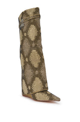 AZALEA WANG EVO KHAKI SNAKE SPARKLE WEDGE BOOT