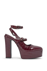 AZALEA WANG FELICIA BURGUNDY CROC PLATFORM PUMP