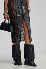AZALEA WANG FIFER BLACK FRINGE STILETTO BOOTIE