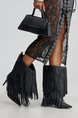AZALEA WANG FIFER BLACK FRINGE STILETTO BOOTIE