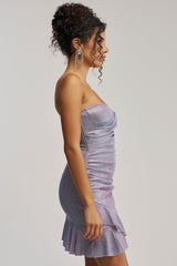 DISCO LINES METALLIC RUFFLE MINI DRESS