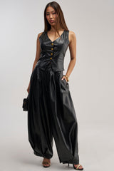 OFFICE BADDIE WOVEN PU BALLOON PANT