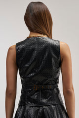 OFFICE BADDIE WOVEN PU VEST