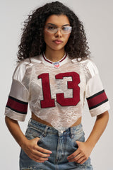 LUCKY LACE JERSEY TOP IN IVORY MULTI