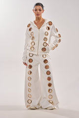 THROUGH THE NIGHT WIDE LEG SWEATPANT WITH HOLES IN WHITE
