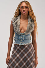 RAE FUR TRIM DENIM CORSET