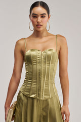 IRIS SATIN CORSET IN OLIVE