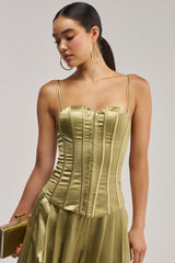 IRIS SATIN CORSET IN OLIVE