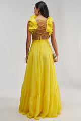 POPPING CHAMPAGNE CHIFFON MAXI DRESS IN YELLOW