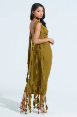 GET LIKE ME BACKLESS MIDI DRESS IN GREEN