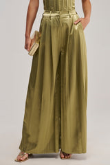 IRIS SATIN PLEATED PANT IN OLIVE