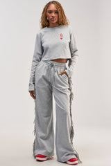 PLAYING CARDS WIDE LEG JOGGER IN HEATHER GREY