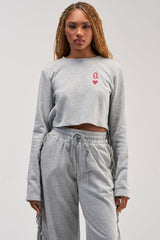 PLAYING CARDS CROP SWEATSHIRT IN HEATHER GREY