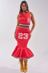 GAME CHANGER PEPLUM MIDI SKIRT