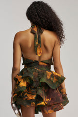 SPIN ME AROUND CHIFFON MINI DRESS IN GREEN FLORALS
