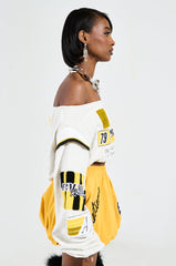 RACING THROUGH OFF THE SHOULDER SWEATSHIRT