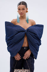 PADDED DENIM BOW TOP