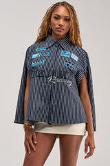CLOCKED OUT STRIPE BUTTON DOWN