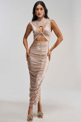 HOLD ME TIGHT STRETCH SATIN MAXI DRESS IN LIGHT PINK