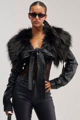 SPEND IT ALL FUR TRIM BOLERO IN BLACK