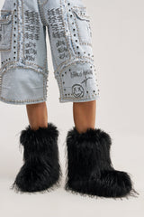 AZALEA WANG LENIX BLACK FLAT FUR BOOTIE