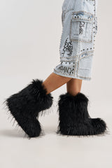 AZALEA WANG LENIX BLACK FLAT FUR BOOTIE